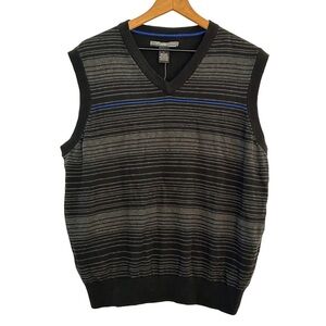 NEW LINKS Titanium Edition V-neck Striped Sweater Vest Men SZ Large Black Golf